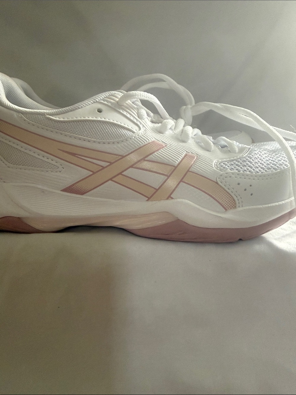 Asics Gel-Rocket 12 White and Light Pink Women's Athletic Sneakers - Picture 1 of 9